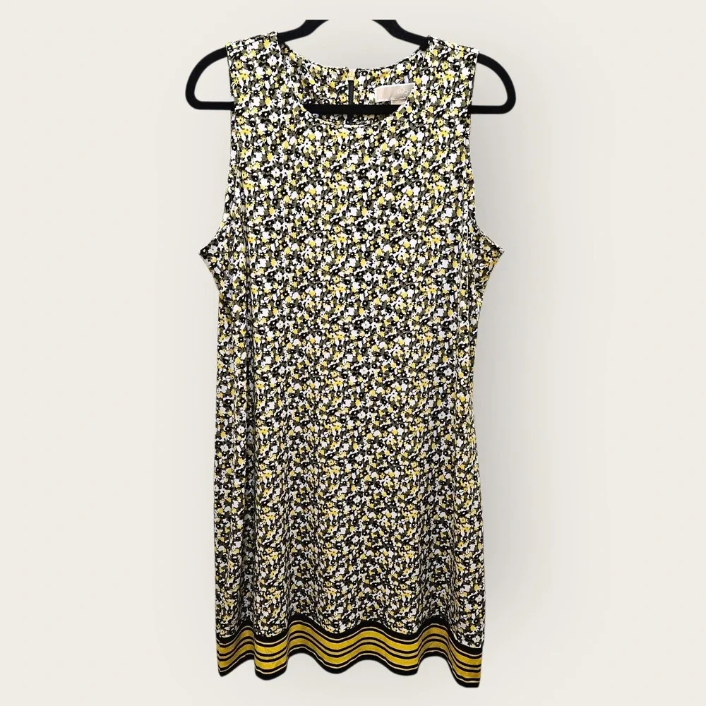 MICHAEL KORS Floral Print Sleeveless Midi Dress Women Large Yellow‎ Black White